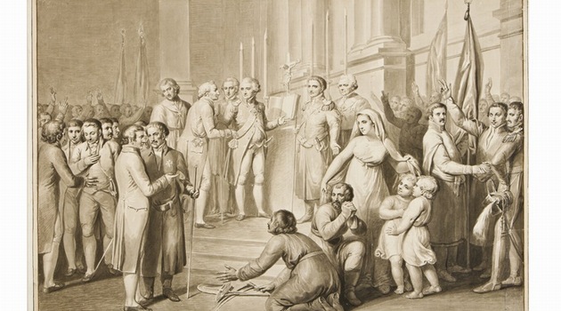 Rysunek Józefa Peszki z 1813 r. „Zaprzysiężenie Konstytucji 3 Maja”, z archiwum Ossolineum