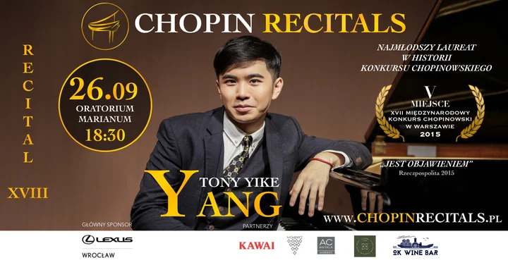 🎹 Chopin Recitals Wrocław: Tony Yike Yang zagra w Oratorium Marianum