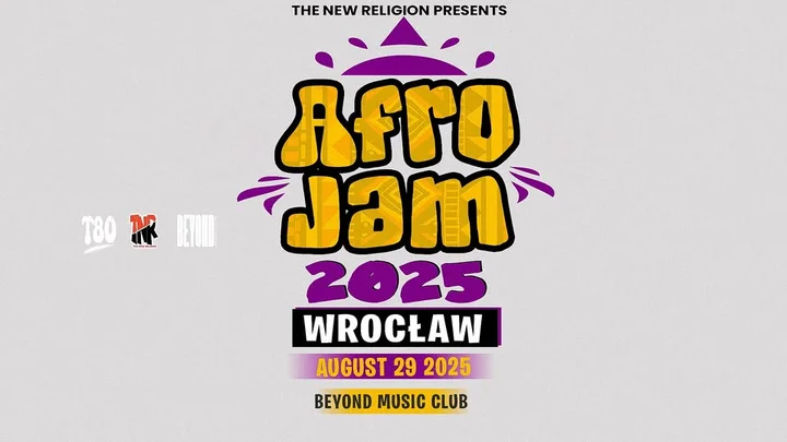 Obrazek przedstawia grafikę promocyjną wydarzenia Festiwal muzyki afrykańskiej — AFROJAM 2025 we Wrocławiu