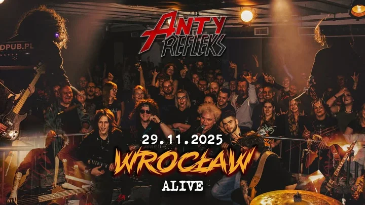 Obrazek przedstawia grafikę promocyjną wydarzenia Koncert rockowy AntyRefleks w klubie Alive we Wrocławiu