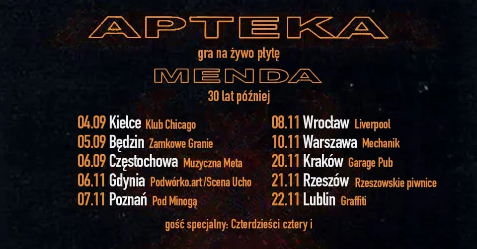 Grafika promocyjna wydarzenia Apteka gra „Mendę” we Wrocławiu