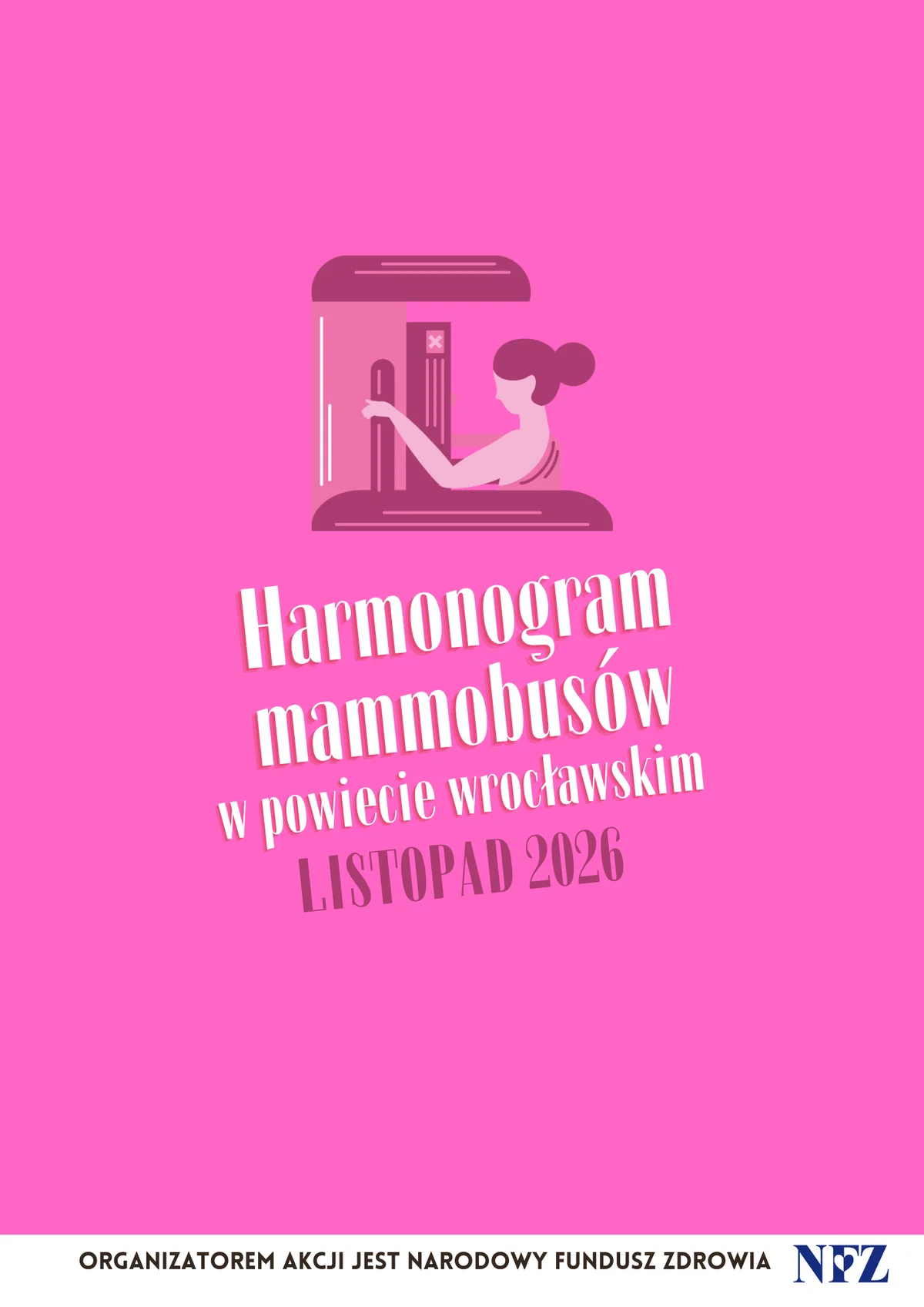 Grafika promocyjna wydarzenia Bezpłatna mammografia w mammobusach w Powiecie Wrocławskim