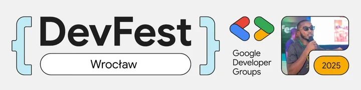 Grafika promocyjna wydarzenia DevFest Wrocław 2025 — AI i chmura: bezpieczne, skalowalne rozwiązania