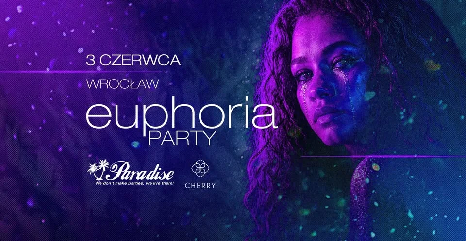 Grafika promocyjna wydarzenia Euphoria Party we Wrocławiu – noc pełna fioletu, konfetti i klubowego klimatu