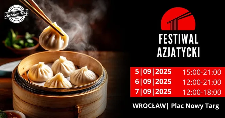 Obrazek przedstawia grafikę promocyjną wydarzenia Azjatyczny Street Food na Placu Nowy Targ we Wrocławiu