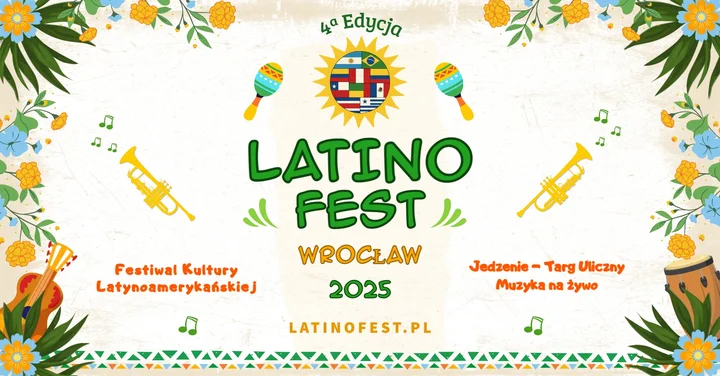 Obrazek przedstawia grafikę promocyjną wydarzenia Festiwal kultury latynoamerykańskiej we Wrocławiu