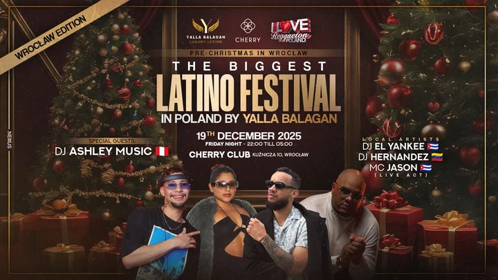 Grafika promocyjna wydarzenia LATINO FESTIVAL (Yalla Balagan) – przedświąteczna edycja we Wrocławiu