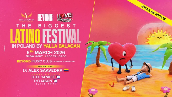 Grafika promocyjna wydarzenia LATINO FESTIVAL (Yalla Balagan) — reggaeton, latino i bachata we Wrocławiu