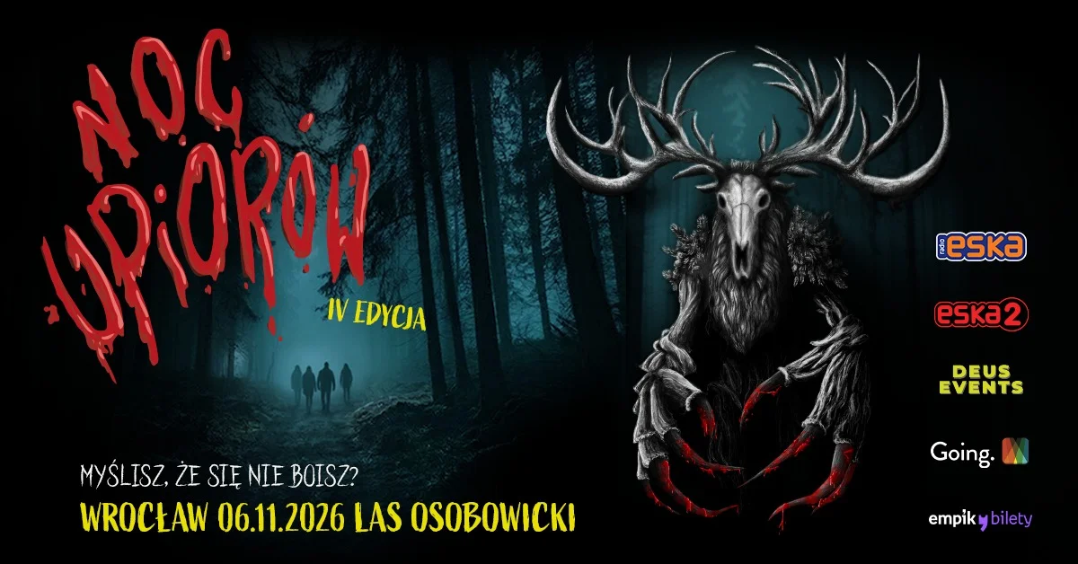 Grafika promocyjna wydarzenia Noc Upiorów Wrocław 2026: horror w lesie
