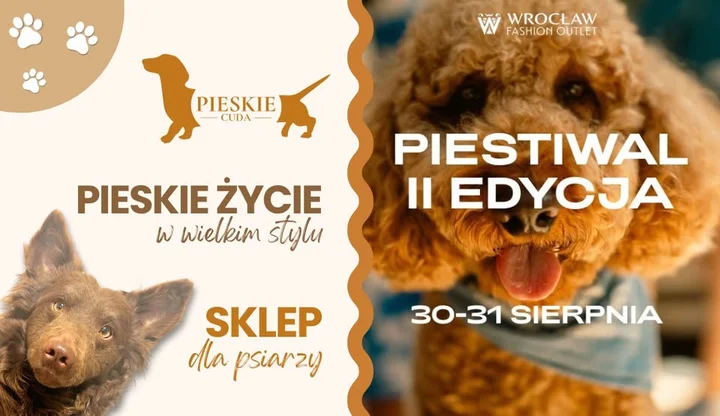 Obrazek przedstawia grafikę promocyjną wydarzenia Targi i pokazy dla miłośników psów we Wrocław Fashion Outlet