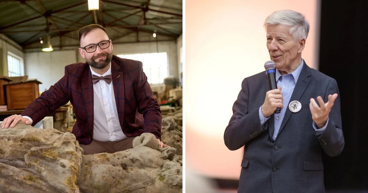 Grafika promocyjna wydarzenia Jan Miodek i Tomasz Sielicki o dawnym dialekcie dolnośląskim