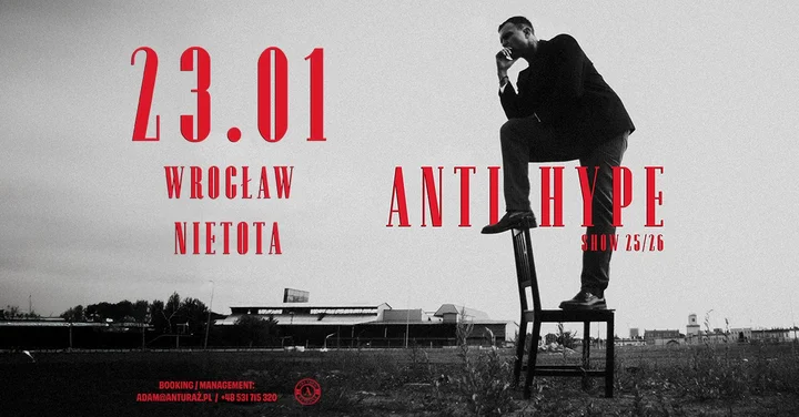 Grafika promocyjna wydarzenia SARIUS PROJEKCJE we Wrocławiu — Antihype Show 23 stycznia 2026
