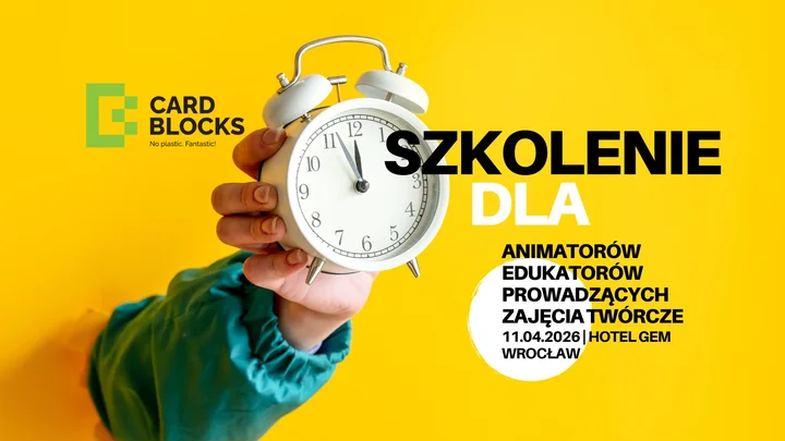 Grafika promocyjna wydarzenia Szkolenie CARDBLOCKS we Wrocławiu — praktyczne warsztaty dla animatorów