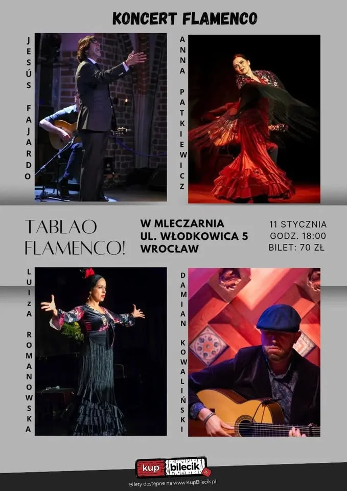 Grafika promocyjna wydarzenia Tablao Flamenco Wrocław — koncert flamenco w Mleczarni
