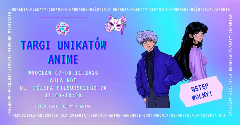 Grafika promocyjna wydarzenia Targi Unikatów Anime Wrocław listopad 2026
