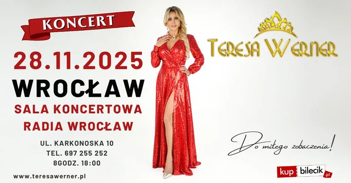 Obrazek przedstawia grafikę promocyjną wydarzenia Koncert Teresy Werner we Wrocławiu