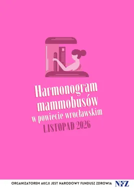 Grafika promocyjna wydarzenia Bezpłatna mammografia w mammobusach w Powiecie Wrocławskim