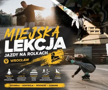 Grafika promocyjna wydarzenia Miejska Lekcja Jazdy na Rolkach we Wrocławiu