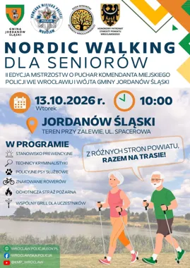 Grafika promocyjna wydarzenia II Mistrzostwa Nordic Walking dla Seniorów w Jordanowie Śląskim