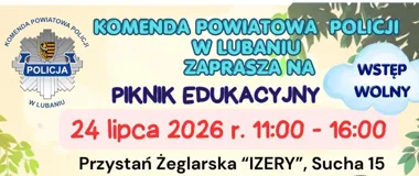 Grafika promocyjna wydarzenia Bezpieczeństwo bliżej mieszkańców. Edukacyjny piknik w Suchej