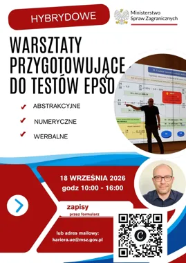 Grafika promocyjna wydarzenia Warsztaty dla studentów przygotowujące do konkursów EPSO