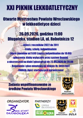 Grafika promocyjna wydarzenia XXI Piknik Lekkoatletyczny w Długołęce