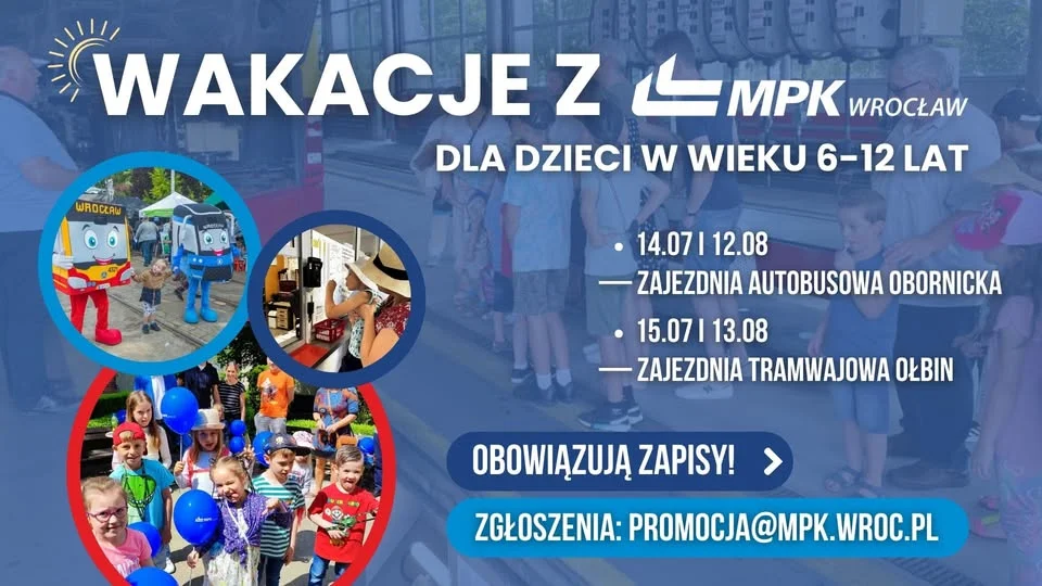 Grafika promocyjna wydarzenia Wakacje z MPK Wrocław: zwiedzanie zajezdni