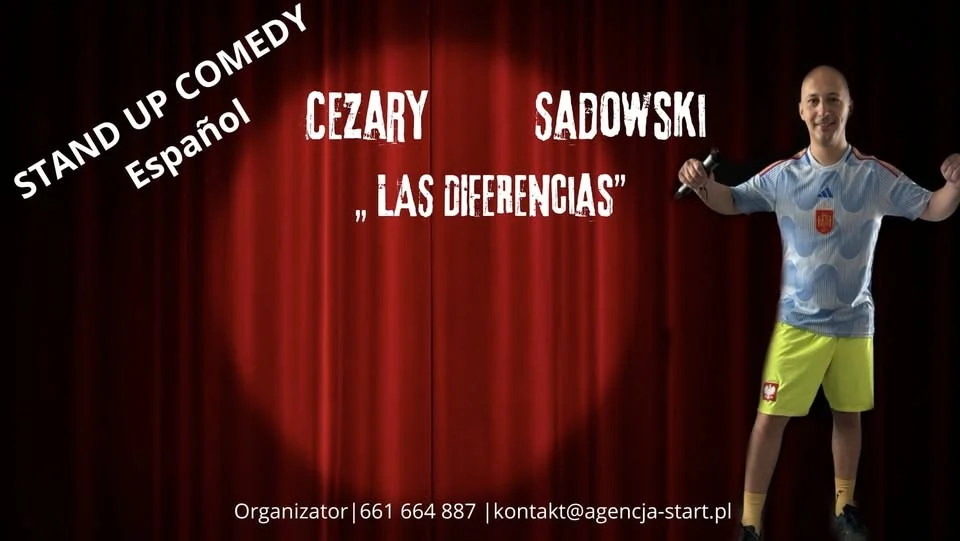 Grafika promocyjna wydarzenia Cezary Sadowski stand up español we Wrocławiu