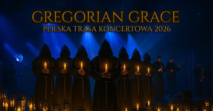 Obrazek przedstawia grafikę promocyjną wydarzenia Koncert gregoriańskich aranżacji w wykonaniu polskiego zespołu