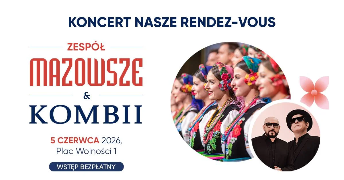 Grafika promocyjna wydarzenia „Mazowsze” i Kombii we Wrocławiu – koncert z wstępem wolnym na Placu Wolności