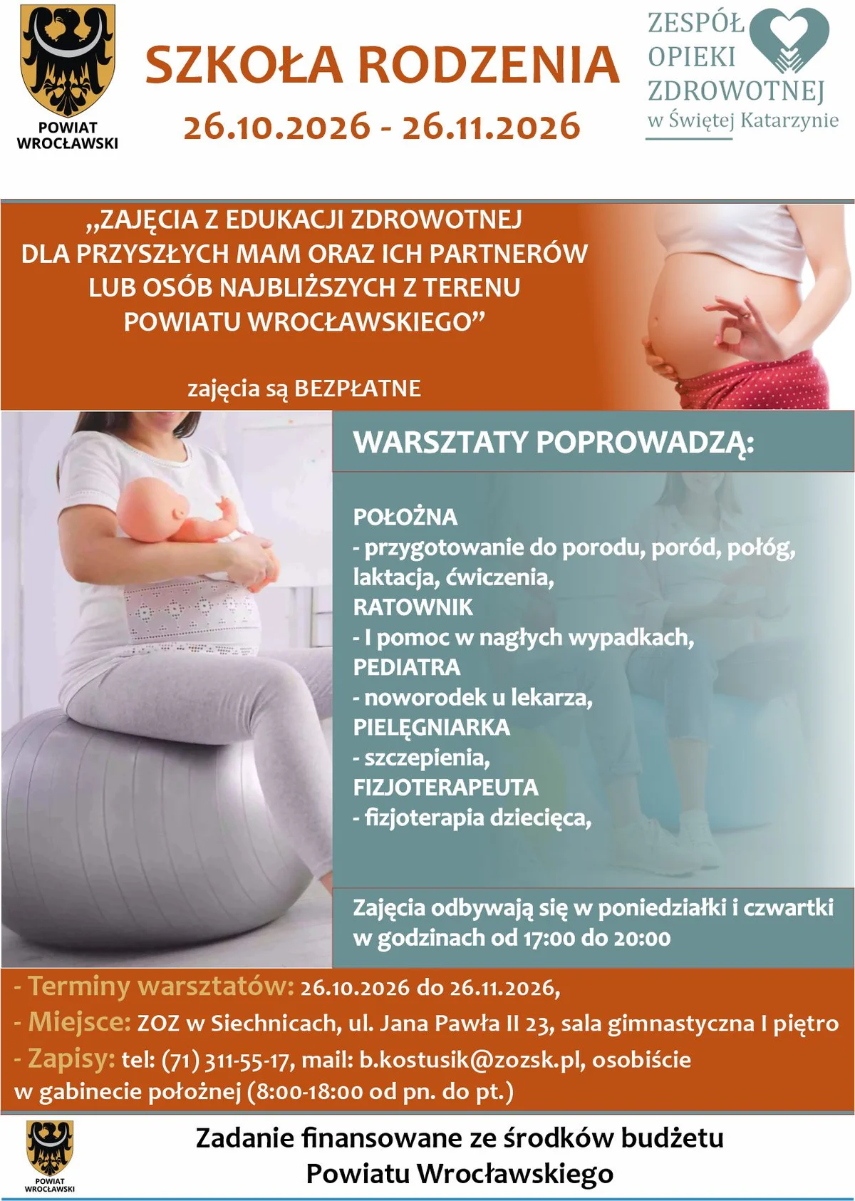 Grafika promocyjna wydarzenia Edukacja zdrowotna dla przyszłych mam w Siechnicach