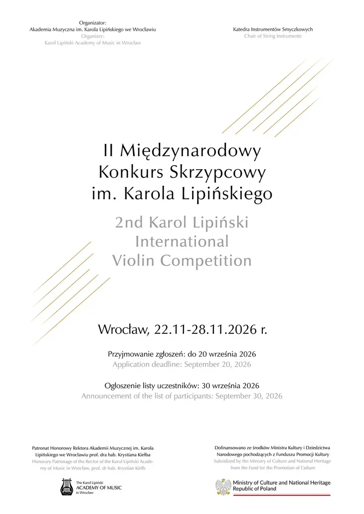 Wrocław otwiera zgłoszenia do konkursu Lipińskiego dla skrzypków