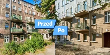 Kamienice przy Grunwaldzkiej po remoncie. W środku zostały ślady Breslau