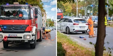 Element z wozu strażackiego uszkodził auto na Powstańców Śląskich