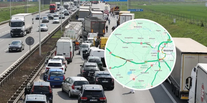 Kilkukilometrowy korek na A4 – roboty drogowe i kolizja ciężarówek