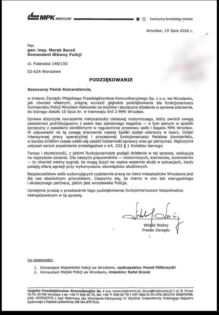 Pasażerowie jechali z psem bez kagańca. Atak na motorniczego we Wrocławiu