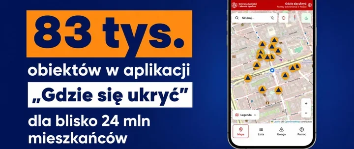 Aplikacja pokazuje już 83 tysiące miejsc schronienia. Działa też bez internetu